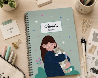 Personalized Cat Journal with Name | Cat Mom Gift | Custom Cat Lover Notebook | Cat Themed Journal Gift