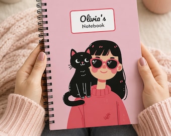 Anteckningsbok med eget namn för kattälskare tonåringar | Gåva som kattmamma | Gåva som kattälskare för brevpapper | Anteckningsbok för skolstart för kattälskare