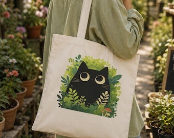 Gift for Florist, Cat Cotton Floral Illustration Tote, Eco Friendly  Shopping Bag, Plant Lover & Florist Gift, Aesthetic Plant Tote