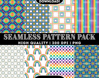 Rainbow Pride Seamless Pattern Pack, 8 Original Designs, 300 DPI PNG Instant Downloads, Coordinating Designs, Personal/Commercial Use, SP3