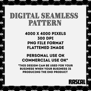 May include: A white background with the text "DIGITAL SEAMLESS PATTERN" in a bold, black font. Below, it lists the image specifications: 4000 x 4000 pixels, 300 DPI, PNG file format, and flattened image. It also states "PERSONAL USE OK COMMERCIAL USE OK*"