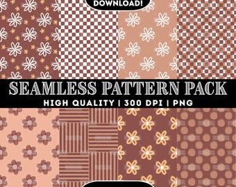 Neutral Spring Floral Seamless Pattern Pack, 8 Original Designs, 300 DPI PNG Instant Downloads, Personal/Commercial Use, SP1