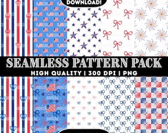 4th of July Seamless Pattern Pack, 10 Original Designs, 300 DPI PNG Instant Downloads, Coordinating Designs, Personal/Commercial Use, SP4
