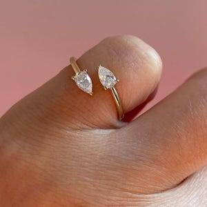 Open Cuff Adjustable Pear Cut Ring, Two Stone Ring, Pear Cut Lab Grown Diamond Engagement Ring, Open Diamond Ring, Toi Et Moi Wedding Ring