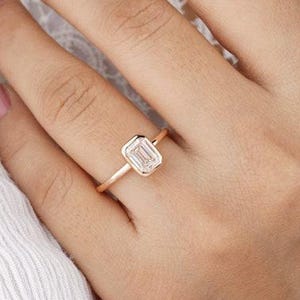2 CT Emerald Cut Lab Grown Diamond Engagement Ring, IGI Certified Solitaire Wedding Ring, Unique Bezel Set Anniversary Ring, Gift For Women