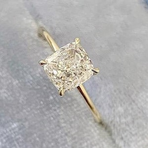 2.5 CT Cushion Cut Lab Grown Diamond Engagement Ring, Solitaire Wedding Ring, 14K Solid Yellow Gold  Cushion Cut Ring, Gift For Women
