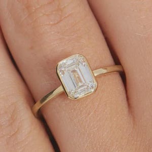 2.00 CT Emerald Cut Lab Grown Diamond Engagement Ring, Bezel Set Wedding Ring, Solitaire Emerald Cut Ring, 14K Yellow Gold Proposal Ring