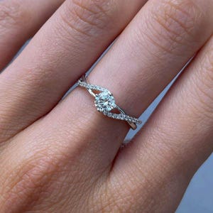 Twisted Band, 1.00 CT Round Cut Lab Grown Diamond Engagement Ring, Solitaire With Accent Wedding Ring, 14K White Gold Rope Style Ring