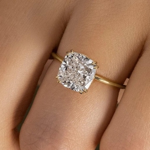 3.00 CT Cushion Cut Lab Grown Diamond Wedding Ring, Solitaire Engagement Ring, 14K Yellow Gold Proposal Ring, Cushion Cut Ring For Women