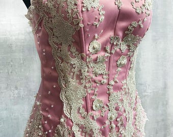 Custom Beaded Lace Corset Top, Wedding Lingerie, Fantasy Festival