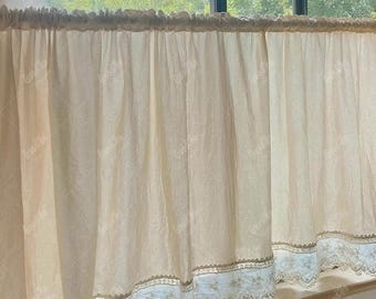 Cotton Short Curtain For Kitchen, Embroidered Privacy Window Drape