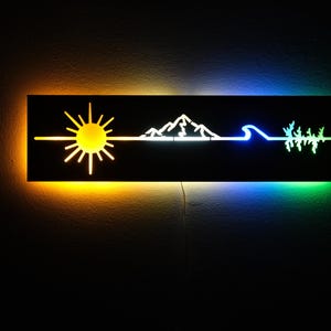 Arte murale a LED: splendore della natura nel tuo spazio - Scena di montagna illuminata - Arredamento moderno per la casa - Arte murale con alba dipinta elettrostaticamente