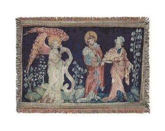 Woven Tapestry Throw Blanket of 'Christ, Adoration by Elder', Christian Apocalypse Art