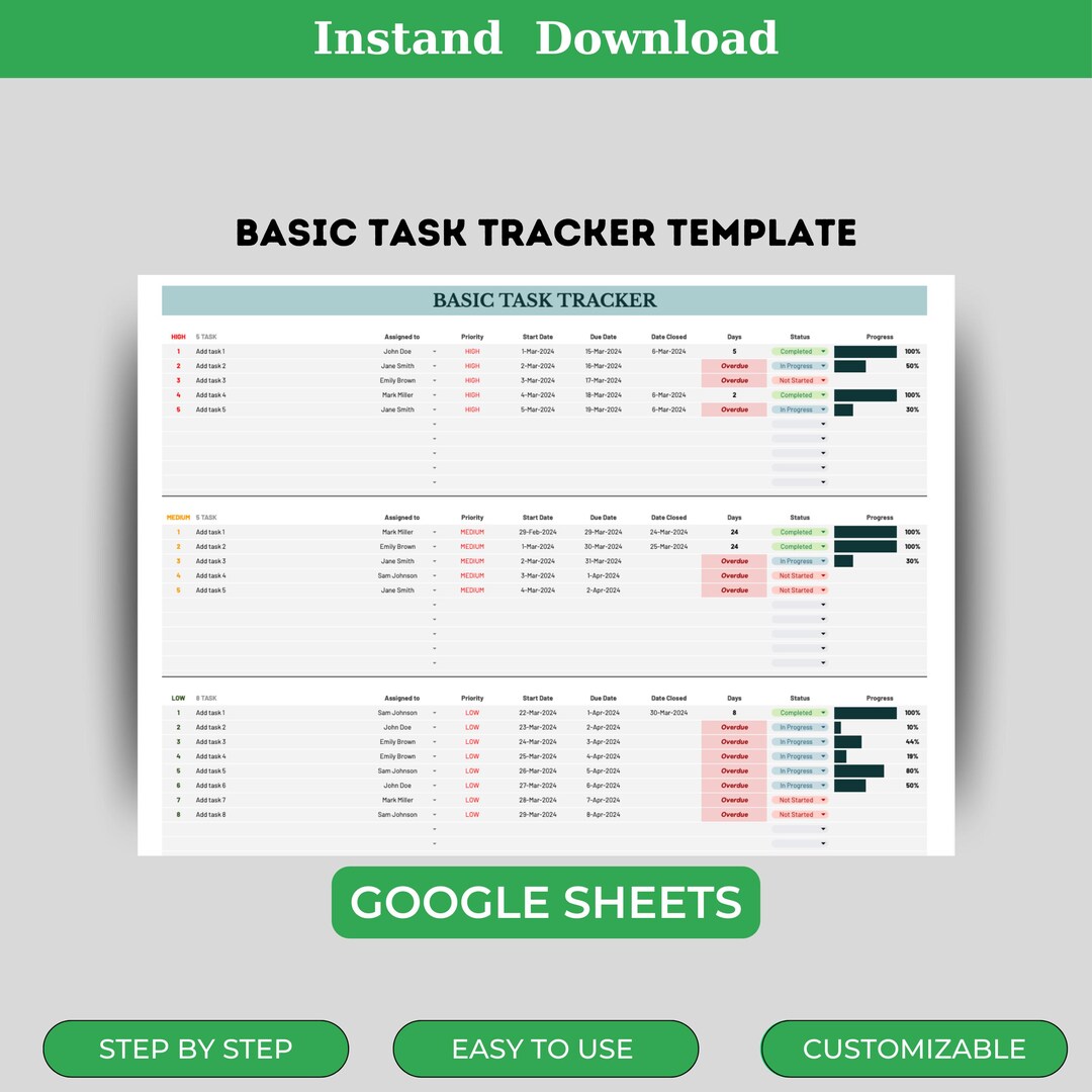 Basic Task Tracker Template, To-do List Planner, Daily Task Log ...