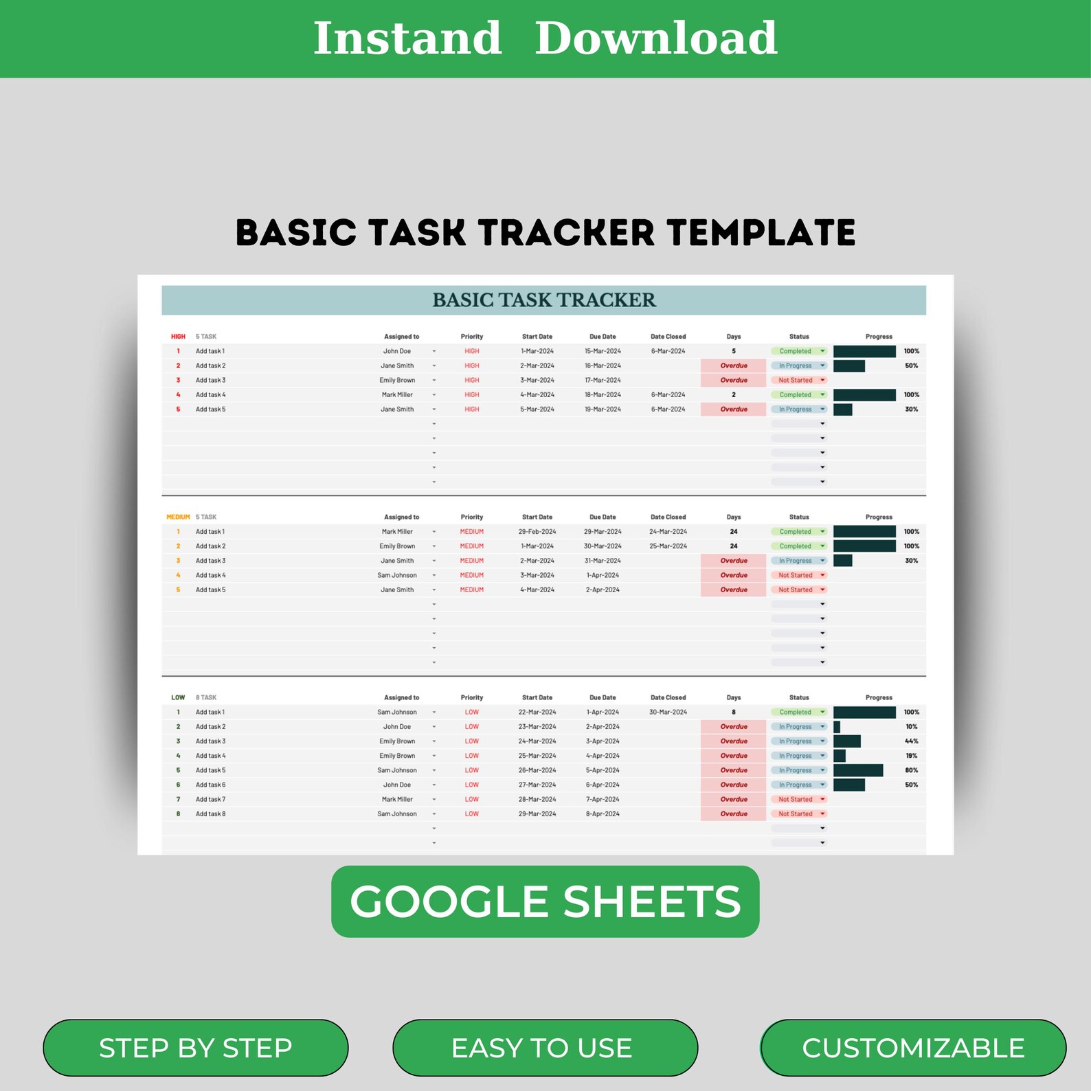 Basic Task Tracker Template, To-do List Planner, Daily Task Log ...