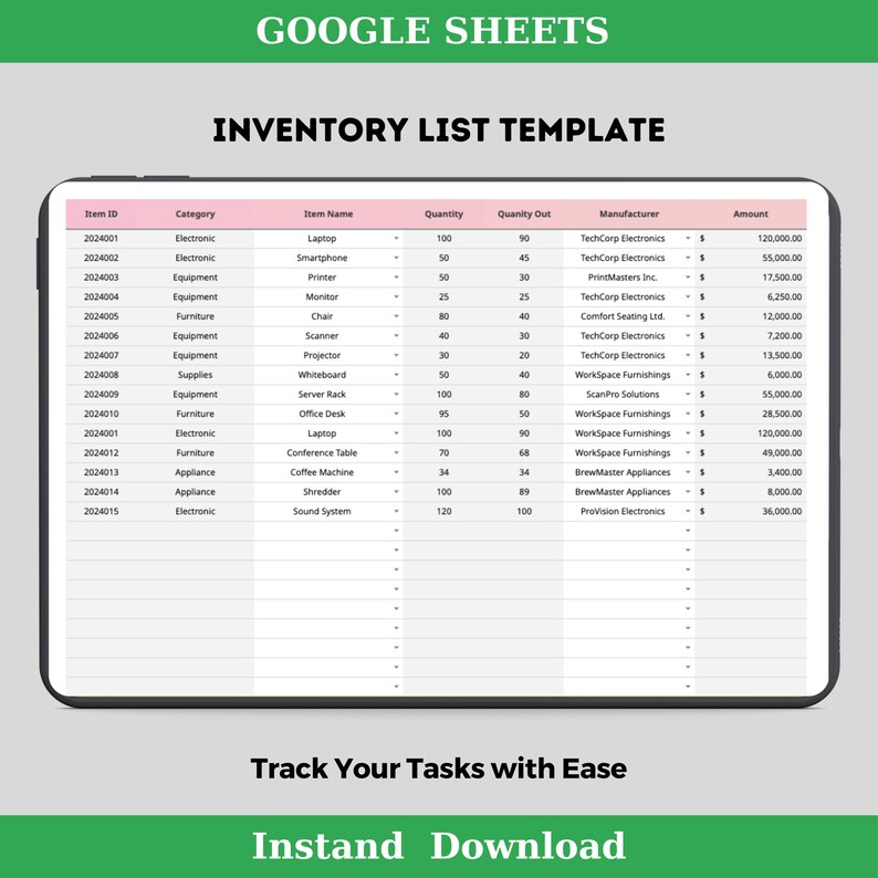 Inventory List Template, Digital Download, Editable Google Sheets, Easy ...