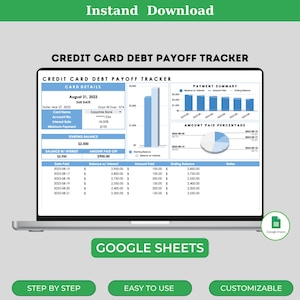 Rastreador de pagos de deudas de tarjetas de crédito, Registro de pagos de préstamos, Planificador de deudas, Rastreador de pagos mensuales, Hoja de finanzas digitales, Liquidación de presupuesto