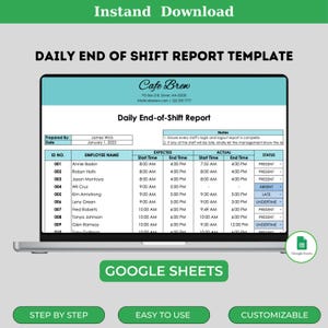 Daily End of Shift Report Template, Employee Shift Log, Work Summary ...