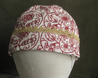 Jacobean Night Cap - Gentleman's Leisure cap- Embroidered Linen - 1600-1620