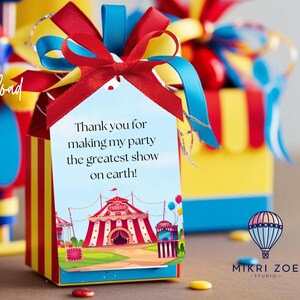 Circus Carnival Theme Birthday Party Tag Gift bag favor tag Kids Party Download Editable Canva Template Instant Download - MZ16