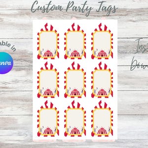 Circus Carnival Theme Birthday Party Tag Gift bag favor tag thank you Kids Party Download Editable Template Instant Download - MZ16