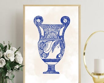 Wall Art Ancient Greece Jug Print: Blue Mythology Wall Print (Digital Download)