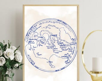 Wall Art Ancient Greece Map Art: Blue Greek Decor Wall Print (Digital Print)