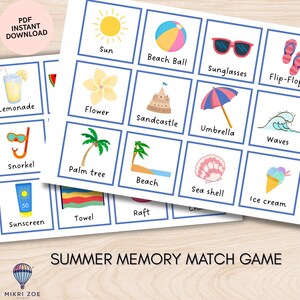 Summer Printable Memory Game, Summer Matching Game, Kids Memory Game Printable, Printable Game For Kids, Memory Game Cards Printable Digital