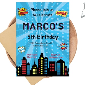Superhero theme boys party Download Editable Printable Canva Template Party Invitation Instant Digital Birthday Party Invite MZ18