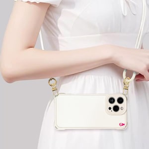 Creamy White Leather iPhone Crossbody Case: Detachable Strap, 360 Protection