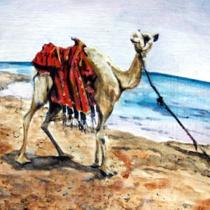 Camel painting, Camel art, print of original acrylic painting from Egypt&#39;s Sinai dessert along the red Sea,  Middle eastern art, realism