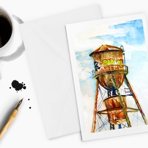 Carte de vacances New York aquarelle, carte de voeux, horizon de New York, carte de Noël, carte d’anniversaire, Merci de noter, New York City A2 fixes
