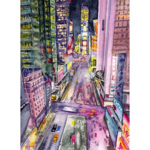 New York watercolor painting, nyc watercolor print, Manhattan Skyline print, NYC watercolor, New York skyline print, Time Square