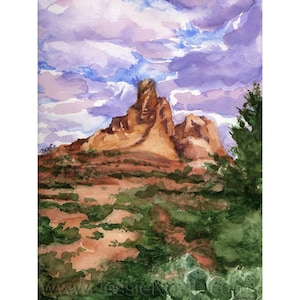 Sedona watercolor landscape painting, Arizona original print of watercolor painting, American Southwest, canyon landscape painting aquarelle