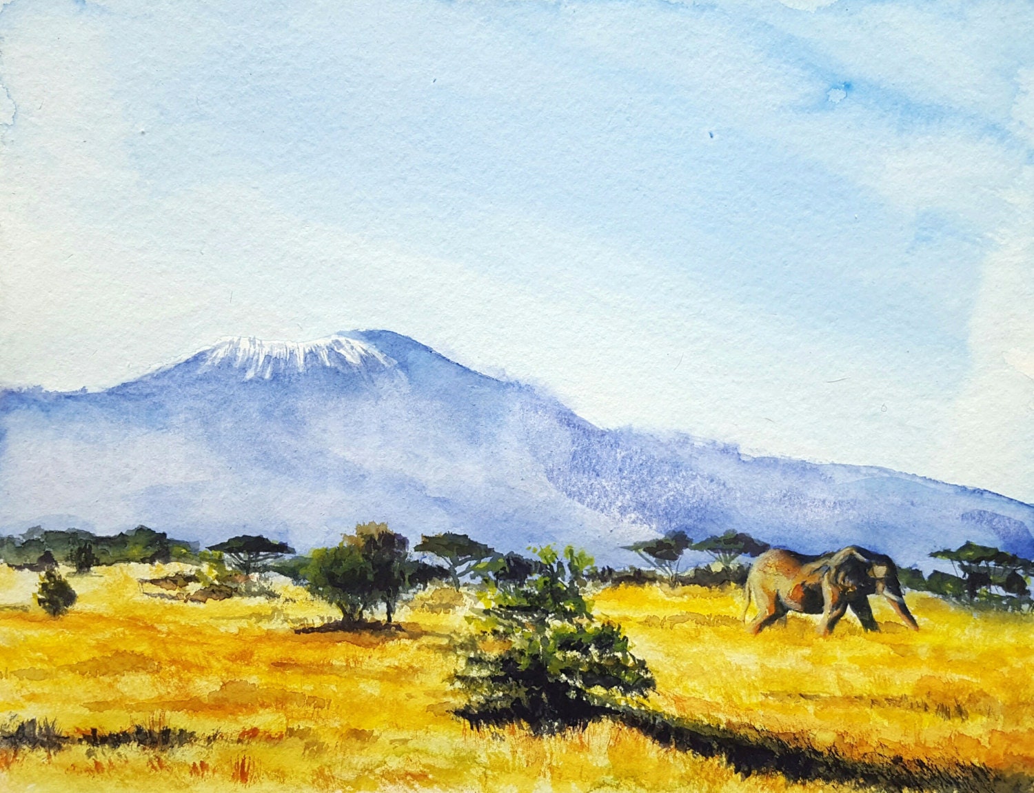 Kilimanjaro Watercolor Landscape Painting