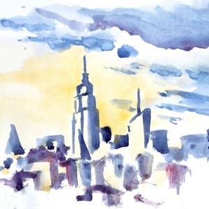 New York watercolor print, New York City art print,  new york painting, nyc wall art, brooklyn artist, ny sunset, New York skyline print