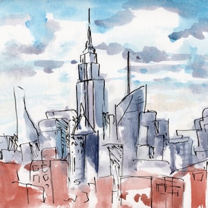 NYC, abstract New York watercolor painting, New York print of original watercolor cityscape, NYC wall art, new york wall art, New York print