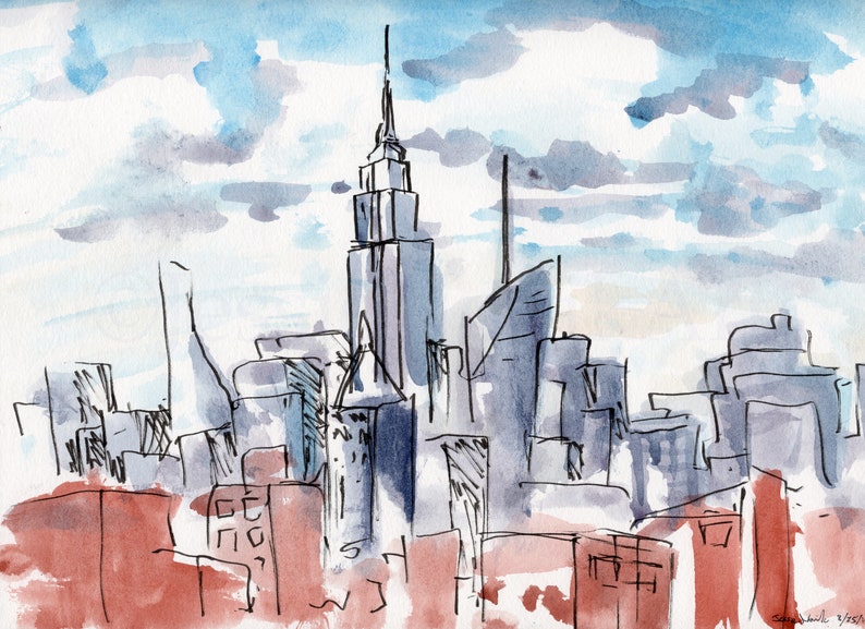 NYC Abstract New York Watercolor Painting New York Print of - Etsy
