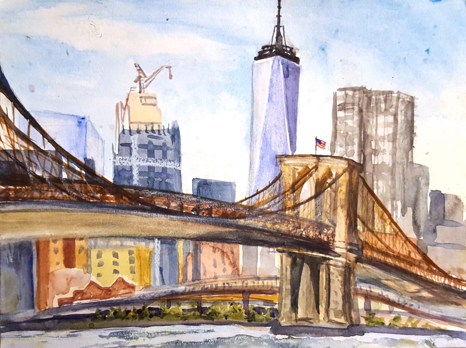 Brooklyn Bridge Art New York Art Print Ny Watercolor Etsy