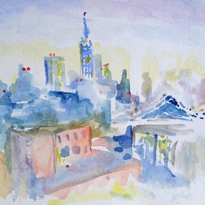 New York painting, NY watercolor print, NYC art, NY painting, Manhattan skyline art, New York Skyline, New York cityscape, ny watercolor art