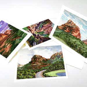 set di 4 biglietti di auguri di vacanza fatti a mano biglietti di Natale dipinti acquerello originale Sedona National Park US canyon sud-ovest, dimensione A2, n. 13