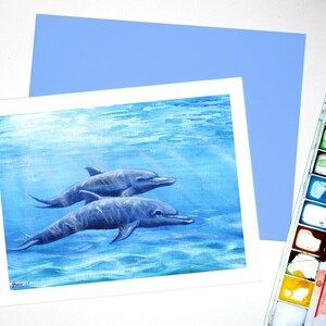 Delphin-Karte, beste Freunde Urlaub Karte, Unterwasser-Urlaubskarte, bff Weihnachtskarte, handgemachte Notecard, Delphin stationär, Größe A2