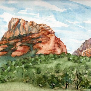 Sedona watercolor landscape, print original watercolor painting Sedona Arizona American Southwest, Sedona landscape art