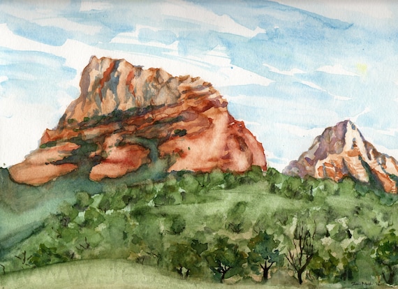 Sedona Watercolor Landscape Print, Sedona Landscape Paintings