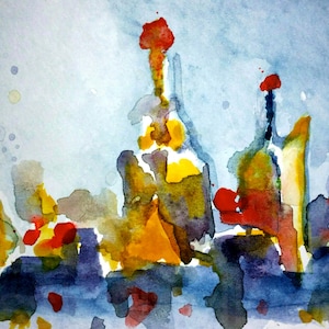 New York painting NYC watercolor print of original aquarelle cityscape New York City skyline urban sketch abstract watercolour city sunset