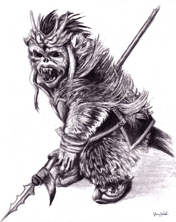 Monkey Art Chinese Golden Monkey Monkey Realism Sketch Pencil Monkey Drawing Fighting Monkey Art Gift For Him Martial Arts Monkey