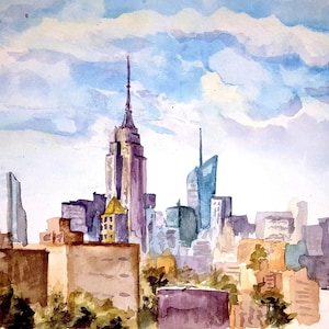New York Watercolor Painting, Print of Original, NYC New York City print original cityscape painting Manhattan urban sketch aquarelle