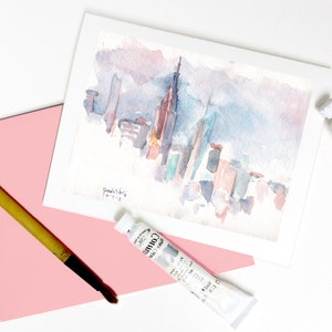 New York Holiday Card,  Watercolor Greeting Card, NYC skyline, NY Christmas card, birthday card, thank you note, New York City stationary A2