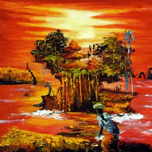 Bali painting, Print of Original Oil Painting of Balinese landscape, Bali Indonesia art, Bali oil painting, Bali Landscape, Bali sunset