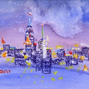 Brooklyn art print, NYC skyline, empire state building, New York urban sketch, ny watercolor, NYC artwork, New York painting NY art print